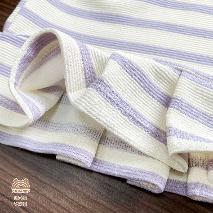 Áo dài TÍM kẻ BE cổ sen phối gấu xếp ly_thumbnail_4