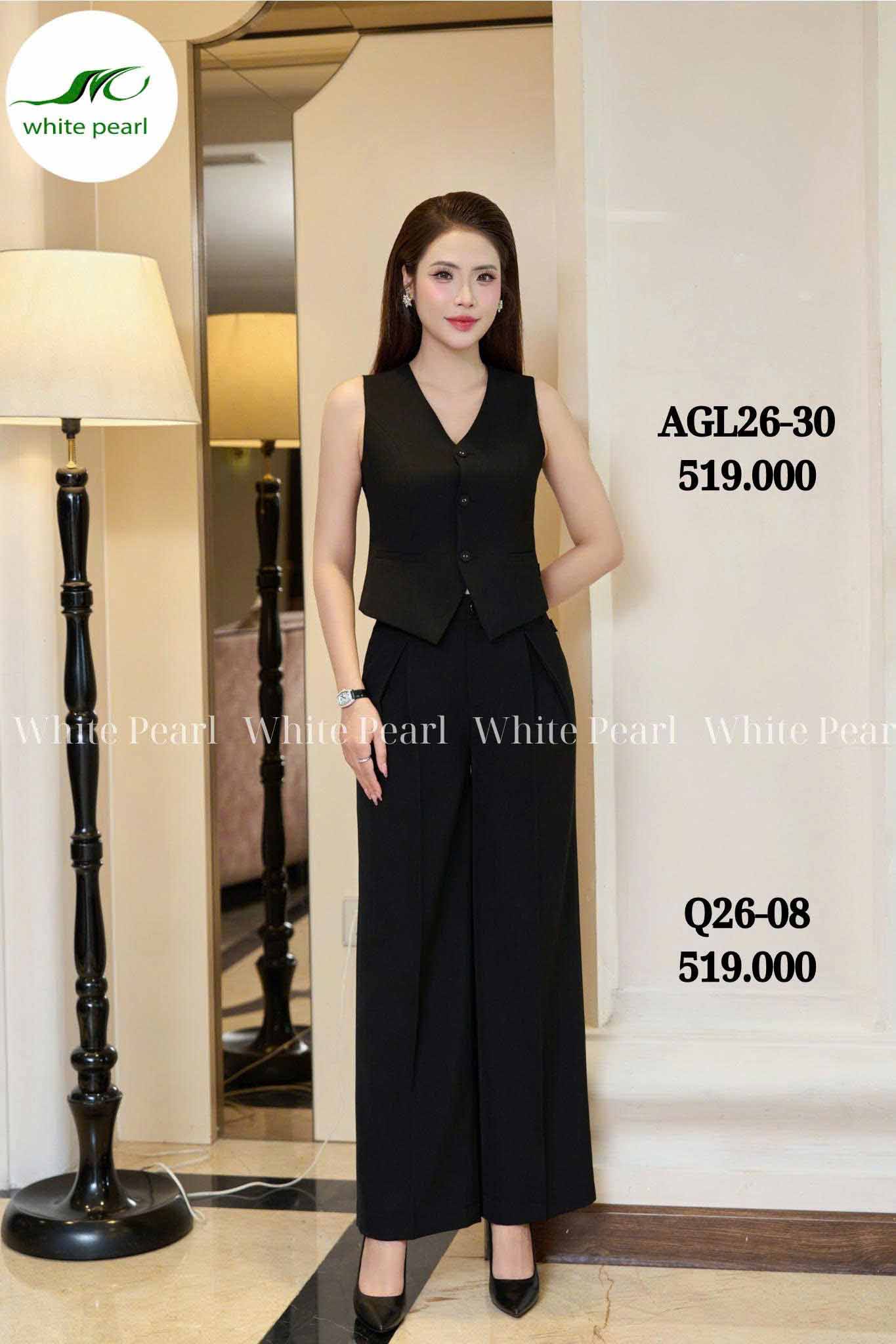SET AGL26-30 Áo gile kết hợp Quần suông  Q26-08 thời trang công sở cao cấp White Prarl