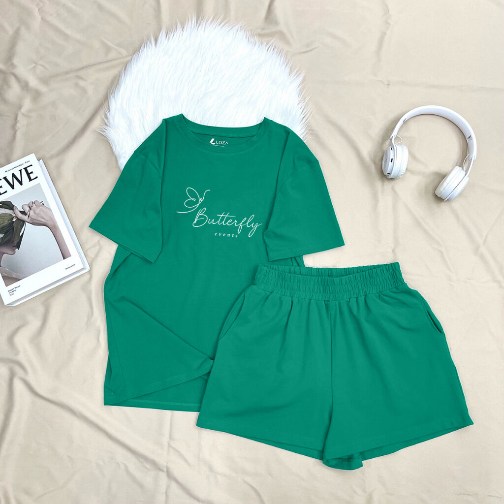 Bộ đồ nữ form rộng mùa hè gồm áo phông và quần đùi cotton-  LOZA G0075_thumbnail_5