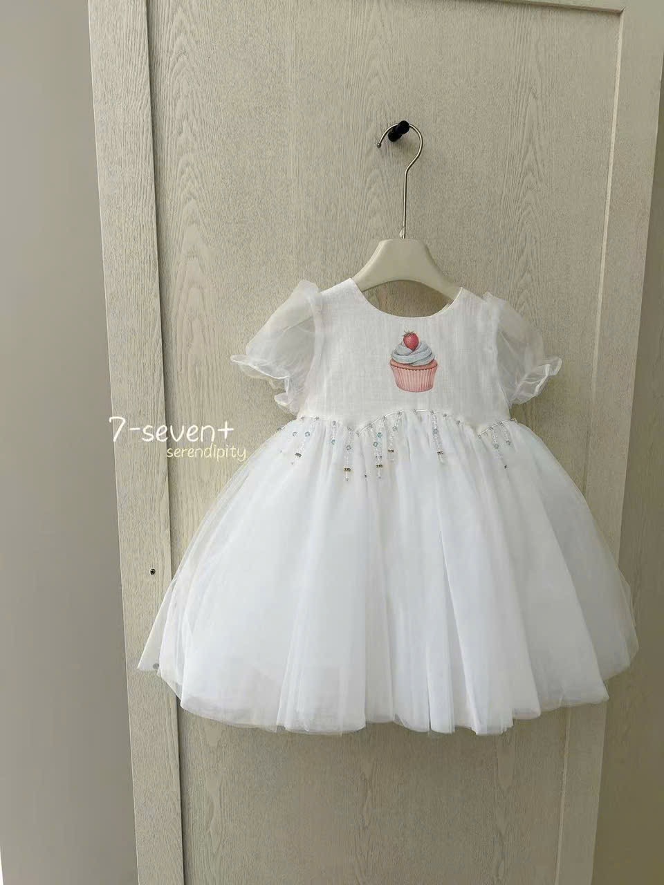 (H105) Váy voan bồng tay hến hoạ tiết bánh kem hãng Seven_thumbnail_0