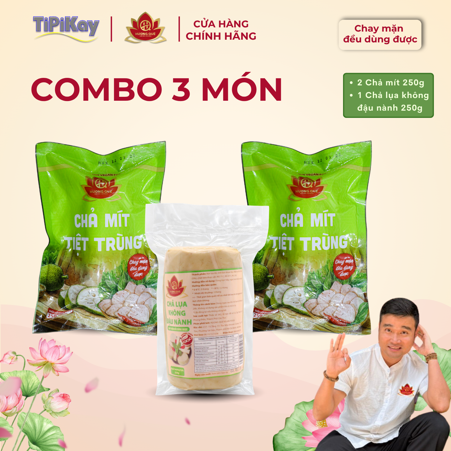 [Combo 3 món] 1 Chả Chay Không Đậu Nành 250g + 2 Chả Mít 250g CBTP-CCKDCM