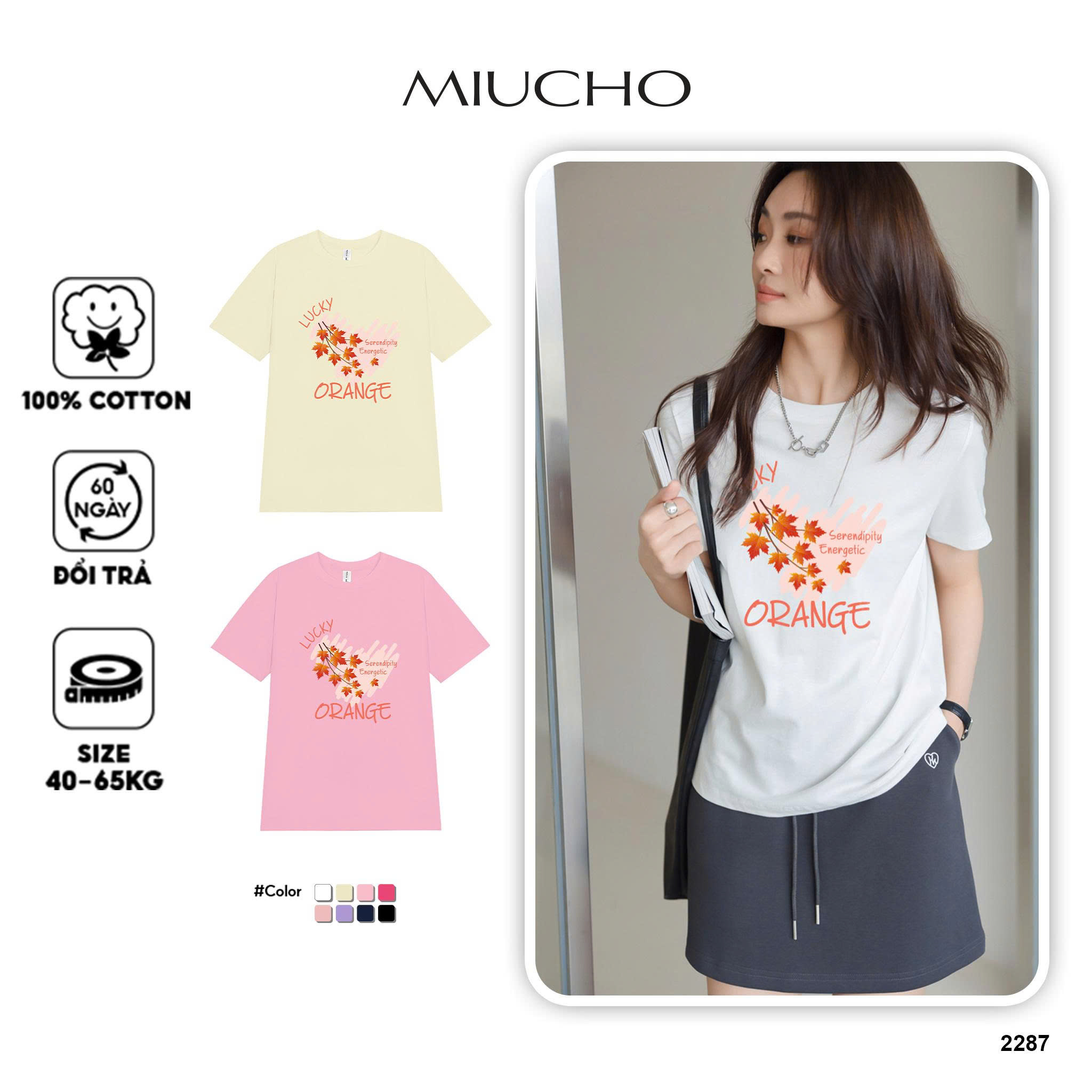 Áo thun nữ form vừa regular hình tim ARD2287 Miucho vải cotton mềm mại thoáng mát cổ tròn in mix