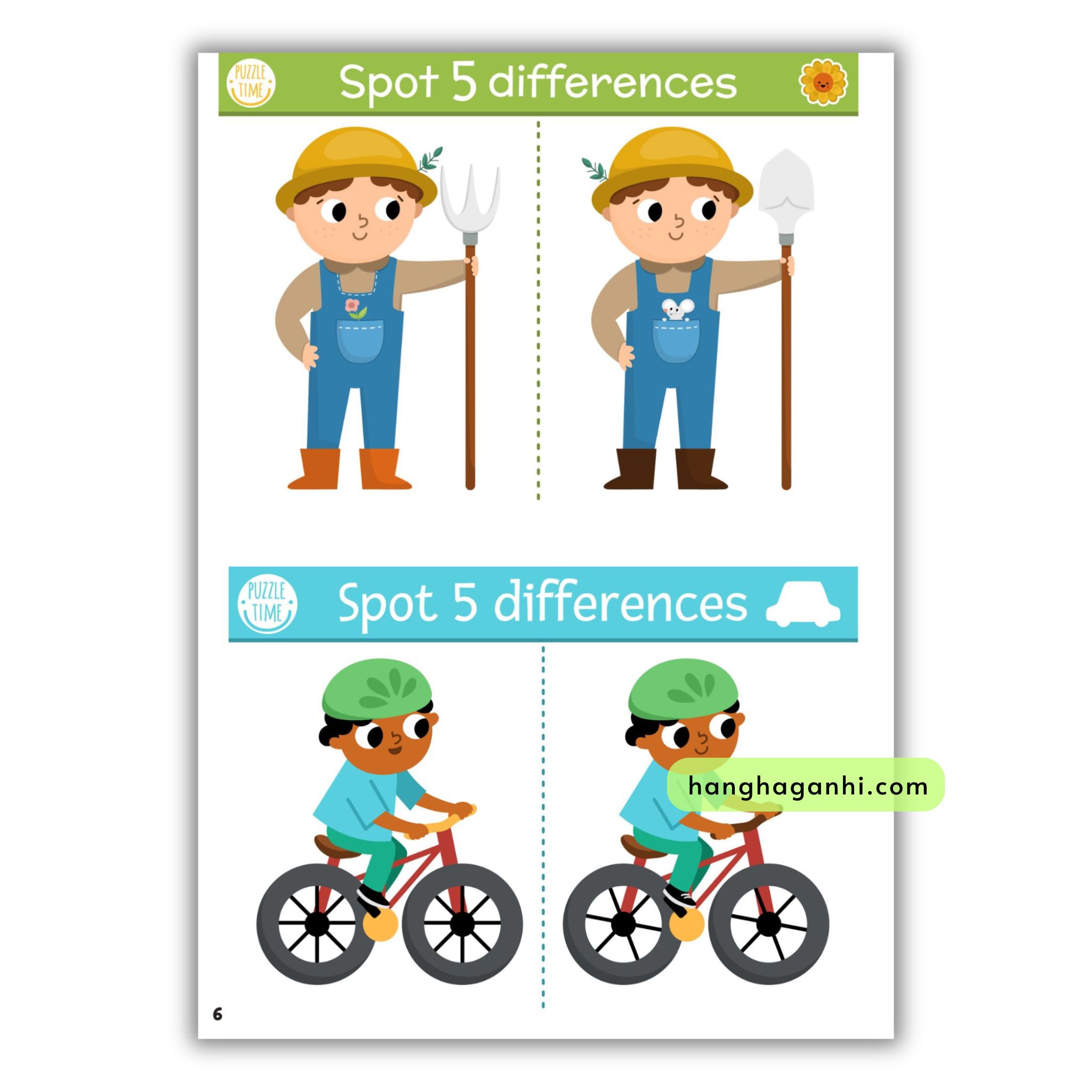 Học liệu Spot the Differences, luyện tư duy tập trung tìm điểm khác biệt giữa 2 bức tranh, ép plastic, tặng bút viết xóa_thumbnail_2