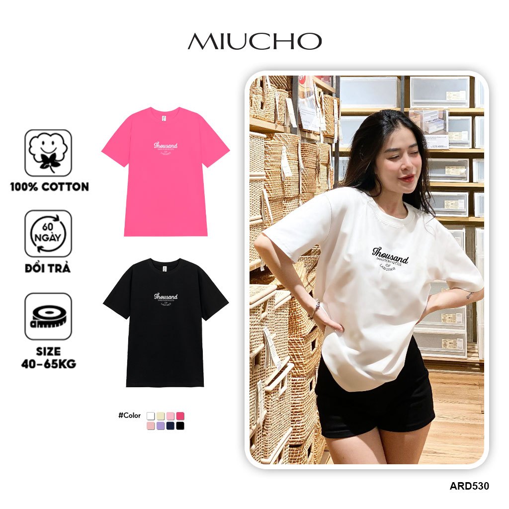 Áo thun nữ form vừa regular ARD530  Miucho Chic cotton cổ tròn in typography