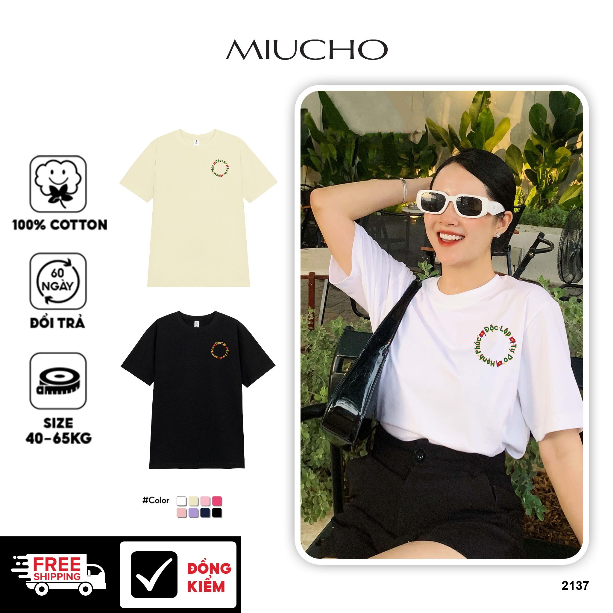 Áo thun Việt Nam tôi yêu form vừa 2137 Miucho Chic vải cotton thoáng mát co giãn cổ tròn in mix