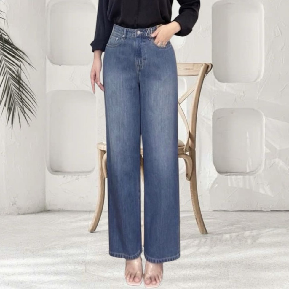 Quần Jean ống rộng Basic Túi trơn