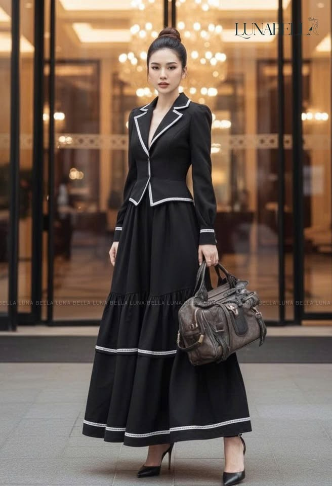 Chân váy xòe dài ZARIA màu ĐEN