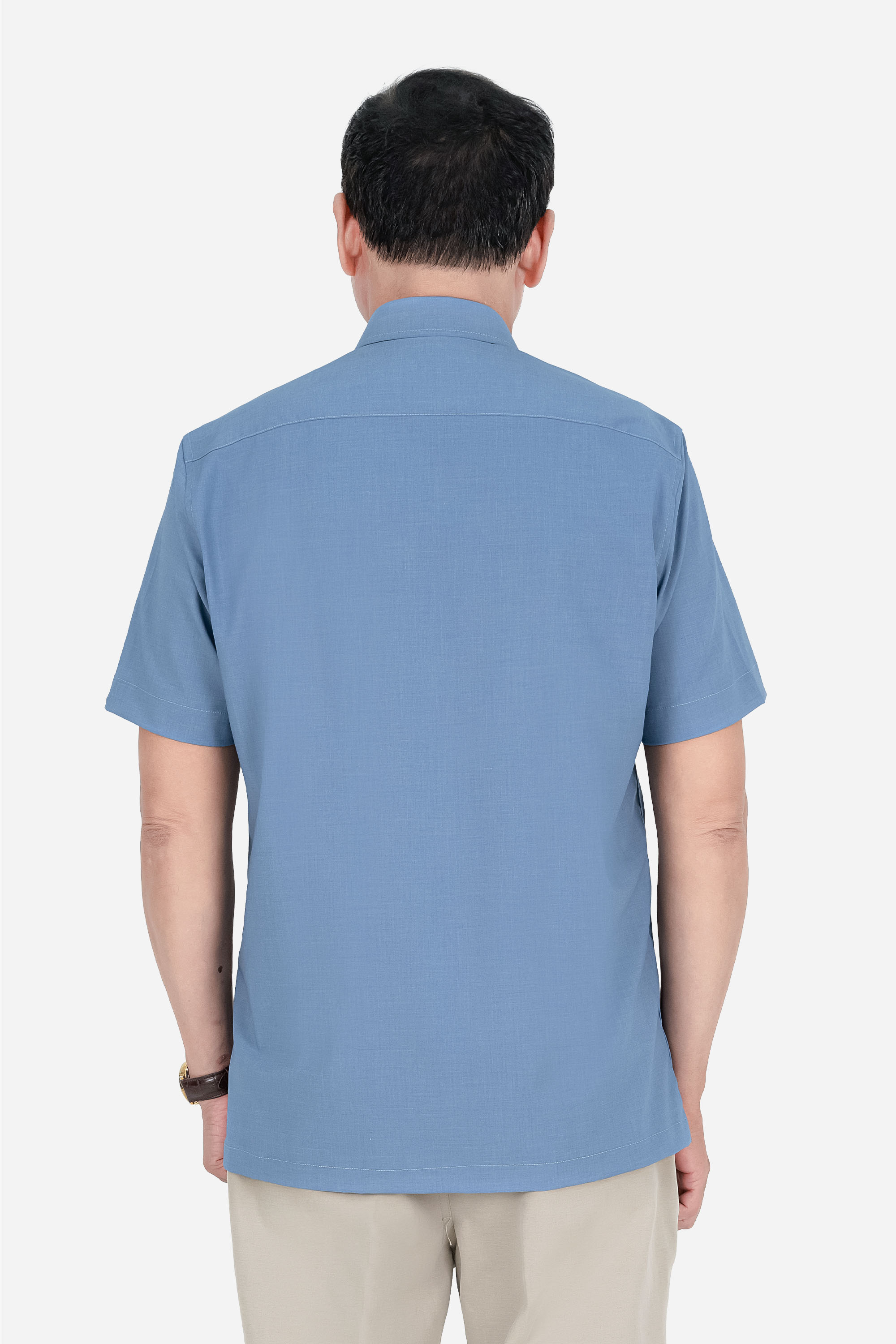 Áo Sơ Mi Trơn Cộc Tay Nam Trung Niên ANCHI Chất Liệu Sợi Gỗ Thoáng Mát Màu Xanh Nhạt_thumbnail_2