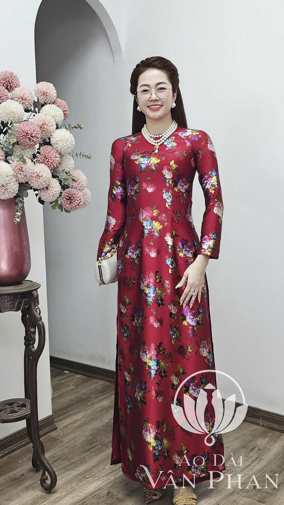 A3146 áo dài vải dubai đỏ hoa_thumbnail_2