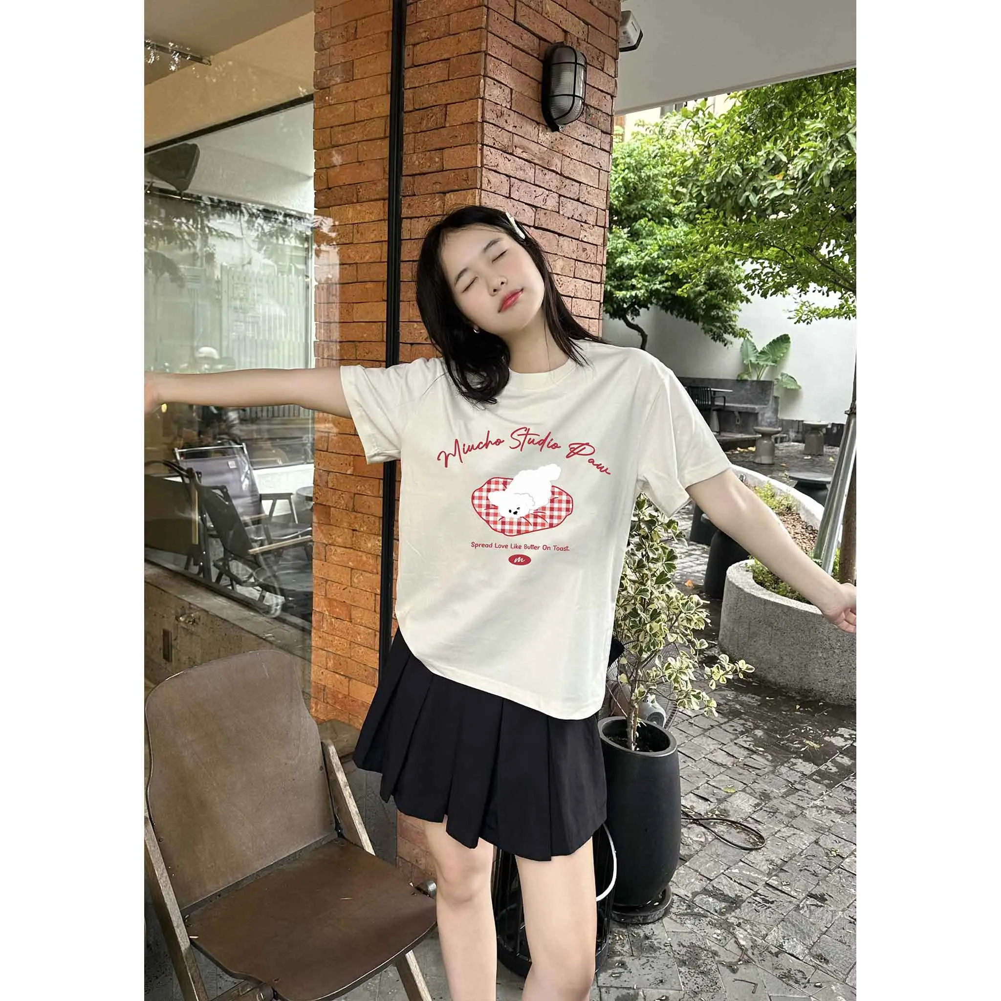 Áo thun boxy hình gấu dễ thương nhiều màu 2547 Miucho vải cotton thoáng mát phong cách Hàn Quốc_thumbnail_2