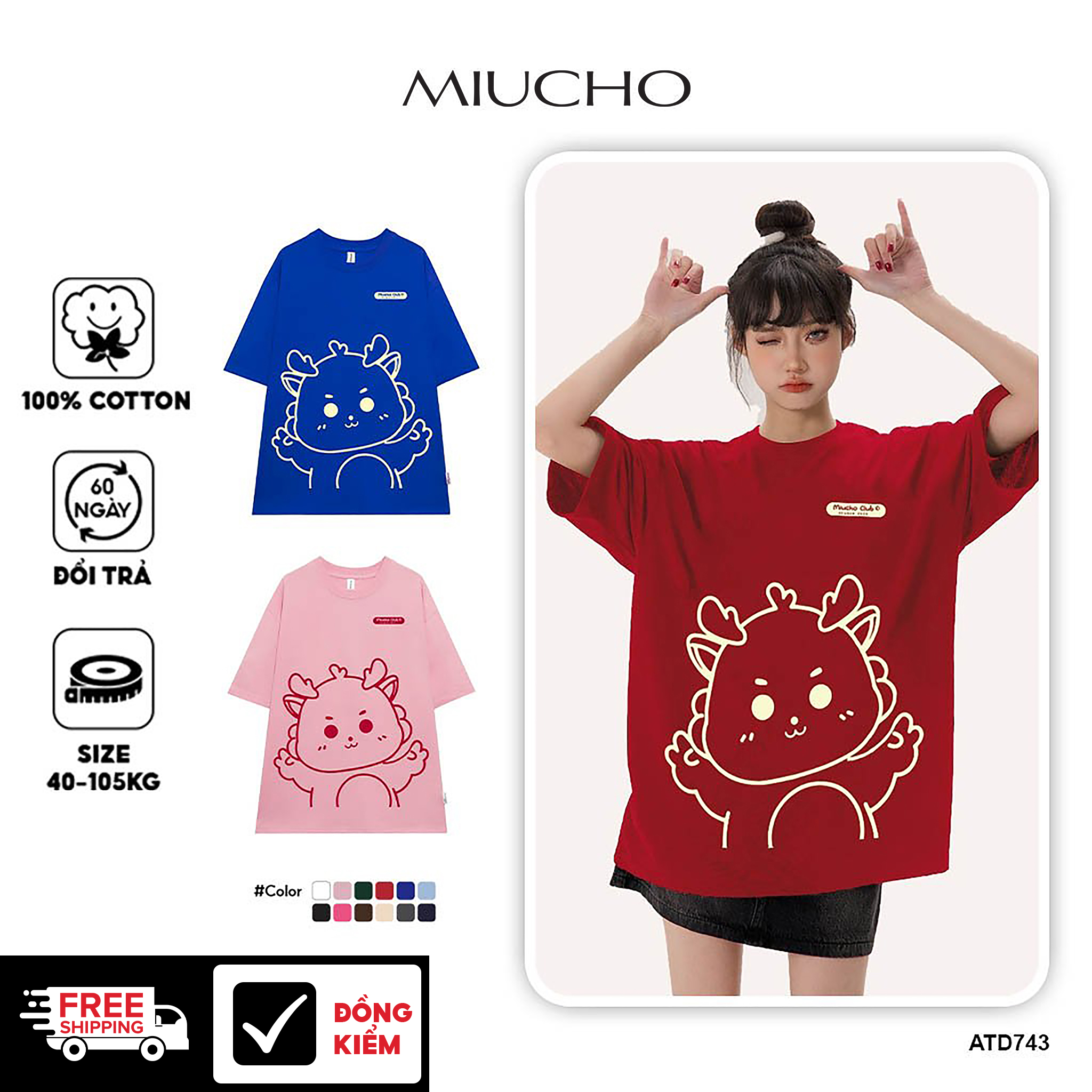 Áo thun in hình rồng local brand form rộng ATD743 Miucho cotton cổ tròn in graphic_thumbnail_1