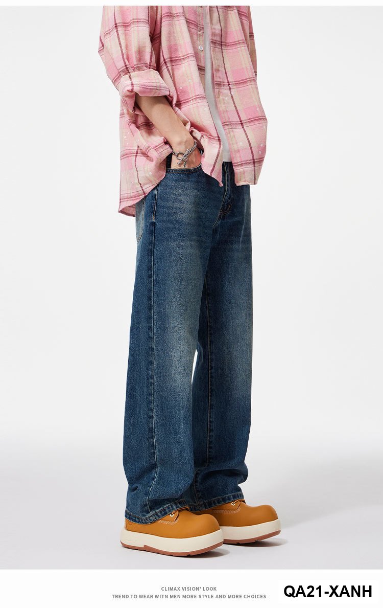 Clanfit Quần jeans nam màu xanh retro cổ điển mùa thu đông mới quần ống rộng ống rộng_thumbnail_8