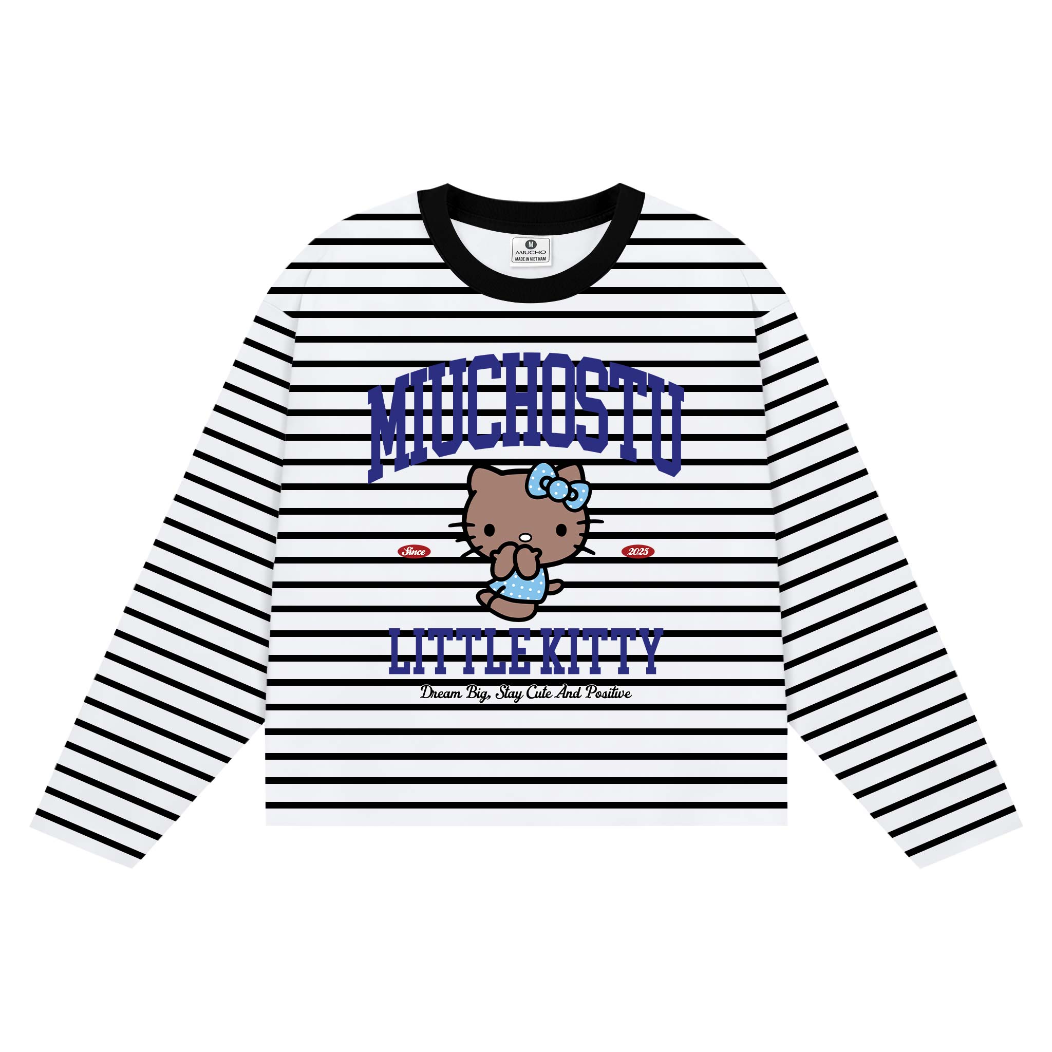 Áo thun boxy nữ tay dài Miucho vải bo rip thoáng mát cổ tròn Kitty đáng yêu in mix 2697_thumbnail_0