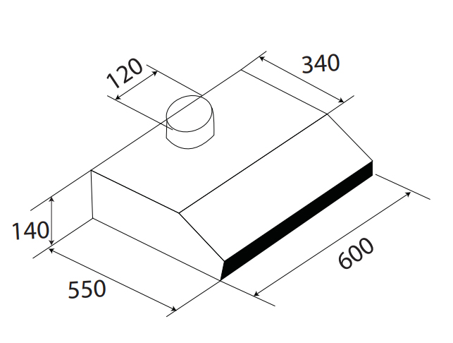 Kích thước lắp đặt của máy hút mùi Kaff KF-638B