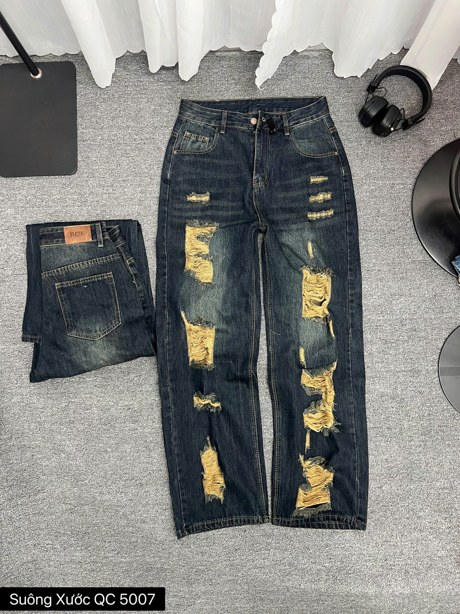 Quần jean suông rách màu mới bigsize QJ5007 dành cho nàng béo mập từ 55-90kg_thumbnail_5