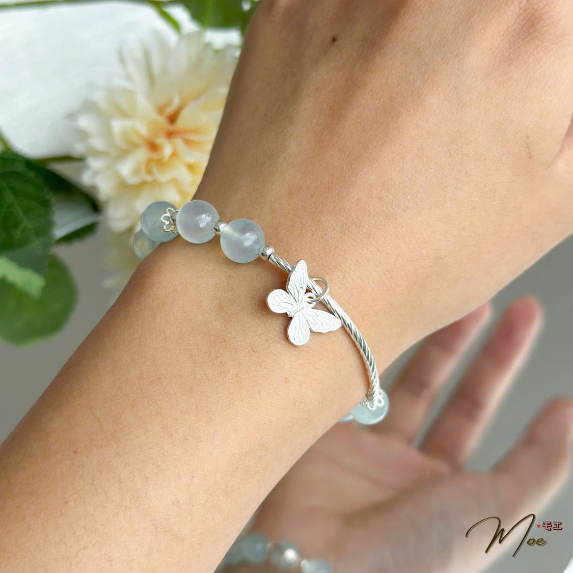 LT627 - Lắc tay aquamarine mix bạc hồ điệp_thumbnail_3