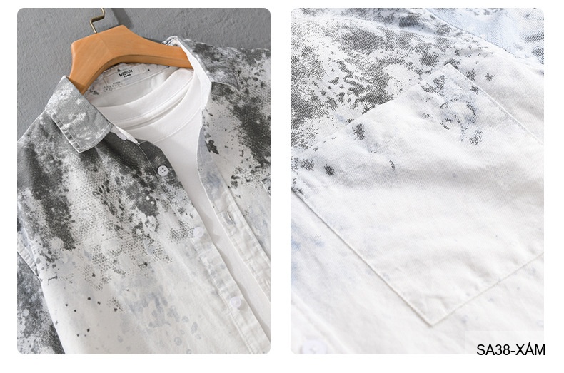 SA38 - Áo sơ mi nam tay ngắn họa tiết loang màu xanh lá và xám, phong cách trẻ trung mùa hè_thumbnail_23