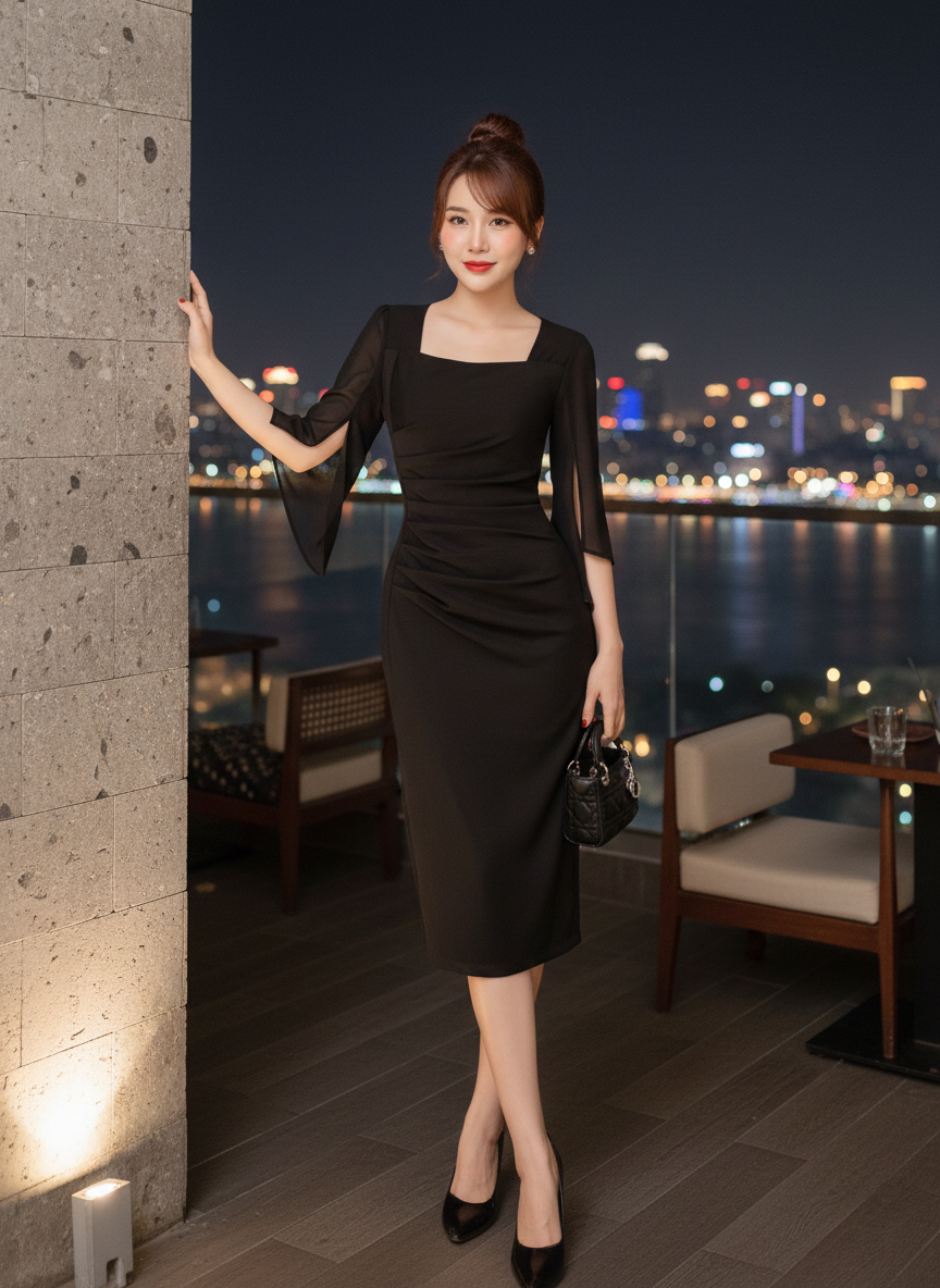 Đầm body xếp ly eo tay nữ hoàng_thumbnail_3