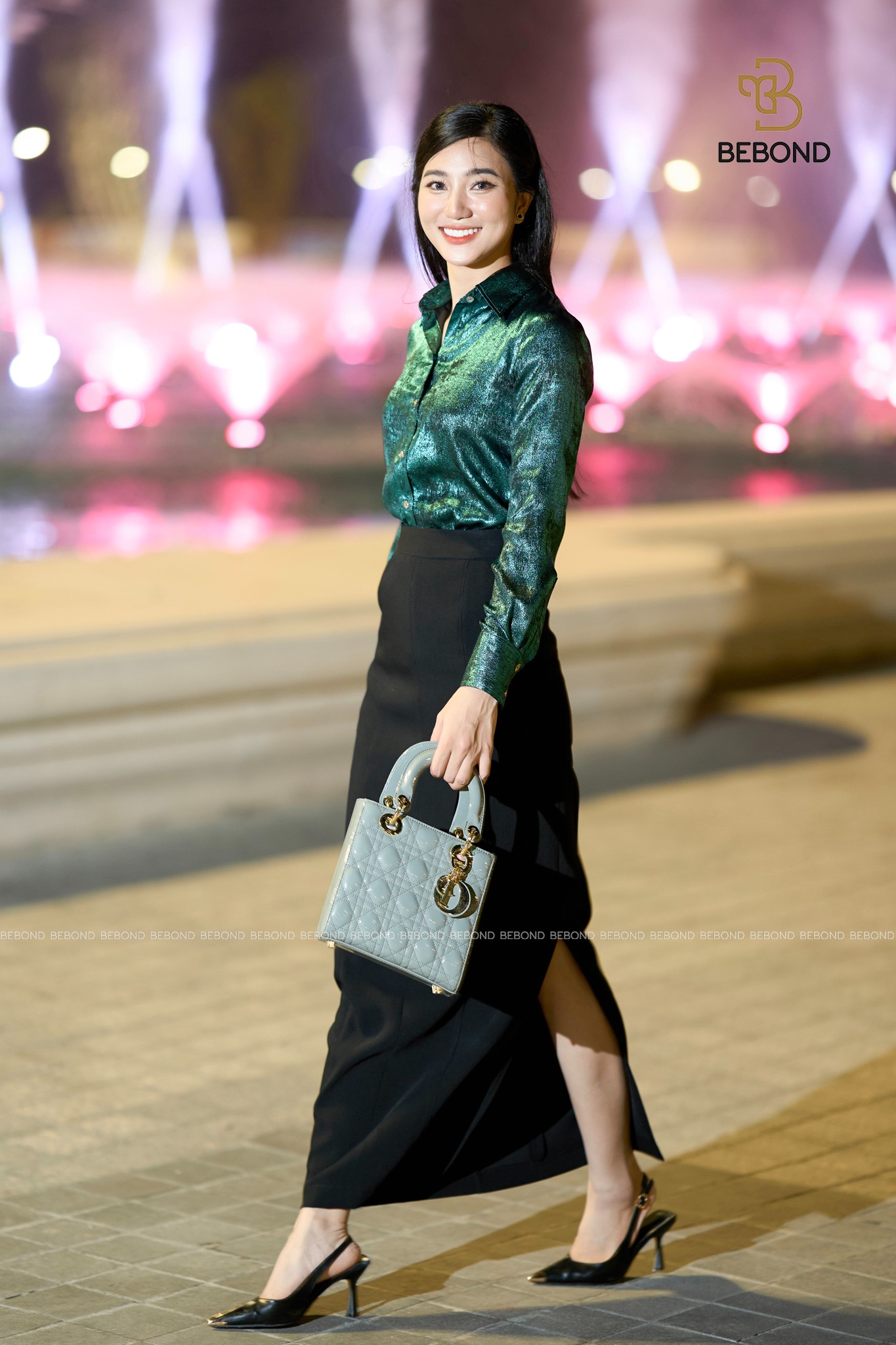 Set áo sơ mi nhũ xanh FLORA - Chân đầm đen PARIS_thumbnail_0