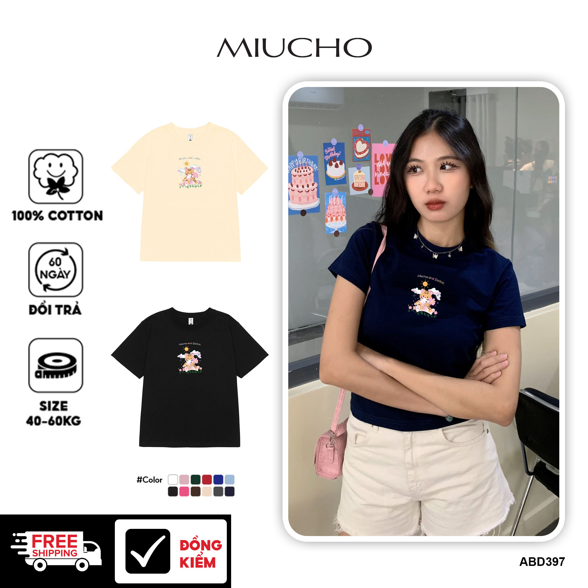 Áo baby tee 12 con giáp tuổi dần (tuổi hổ)  ABD397 Miucho cotton cổ tròn in graphic