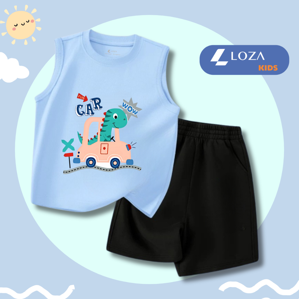 Bộ ba lỗ bé trai in hình ô tô khủng long - Loza Kids BL239