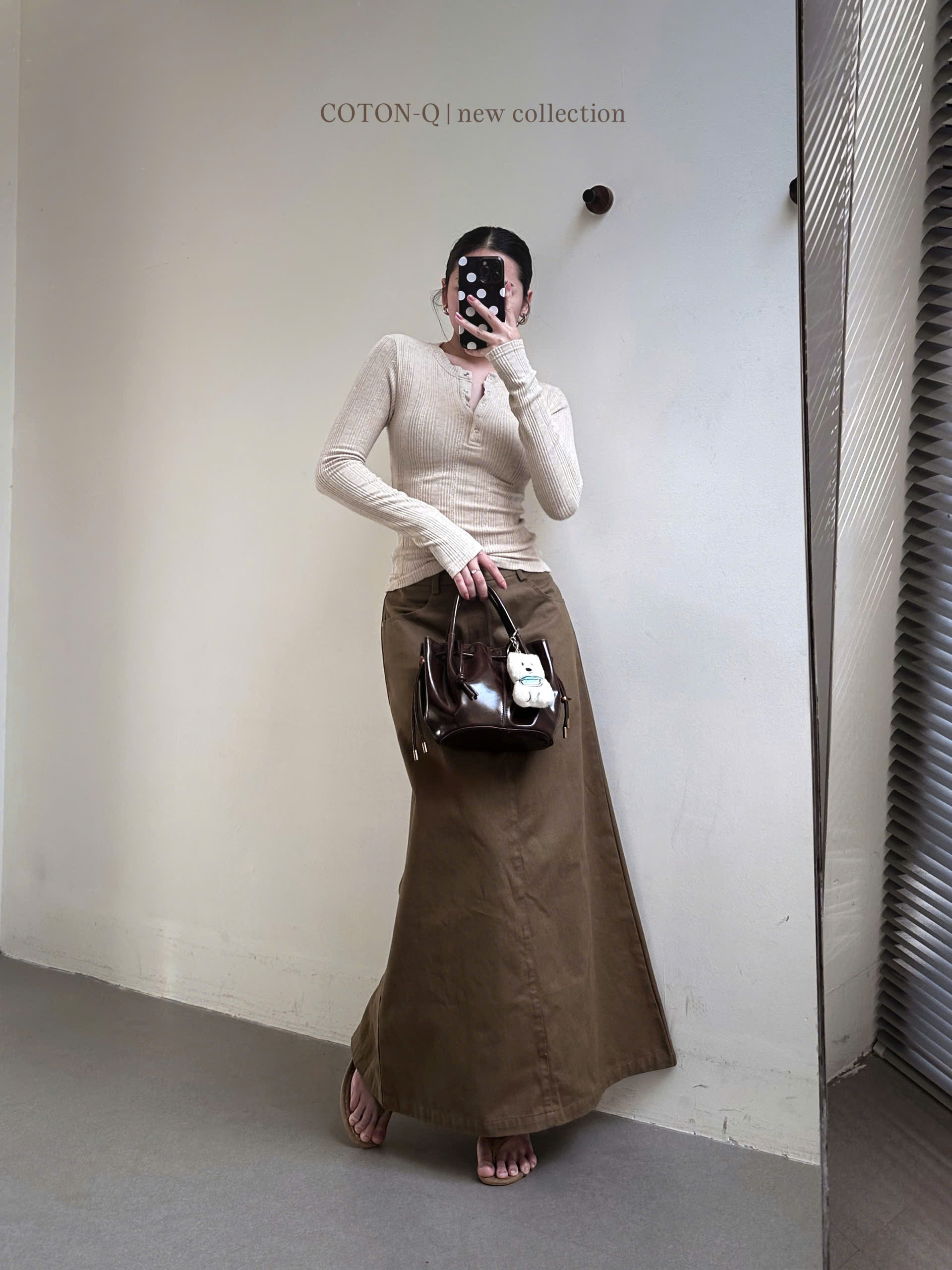 Chân váy dài Coton Q kaki xẻ sau ( BE )_thumbnail_9