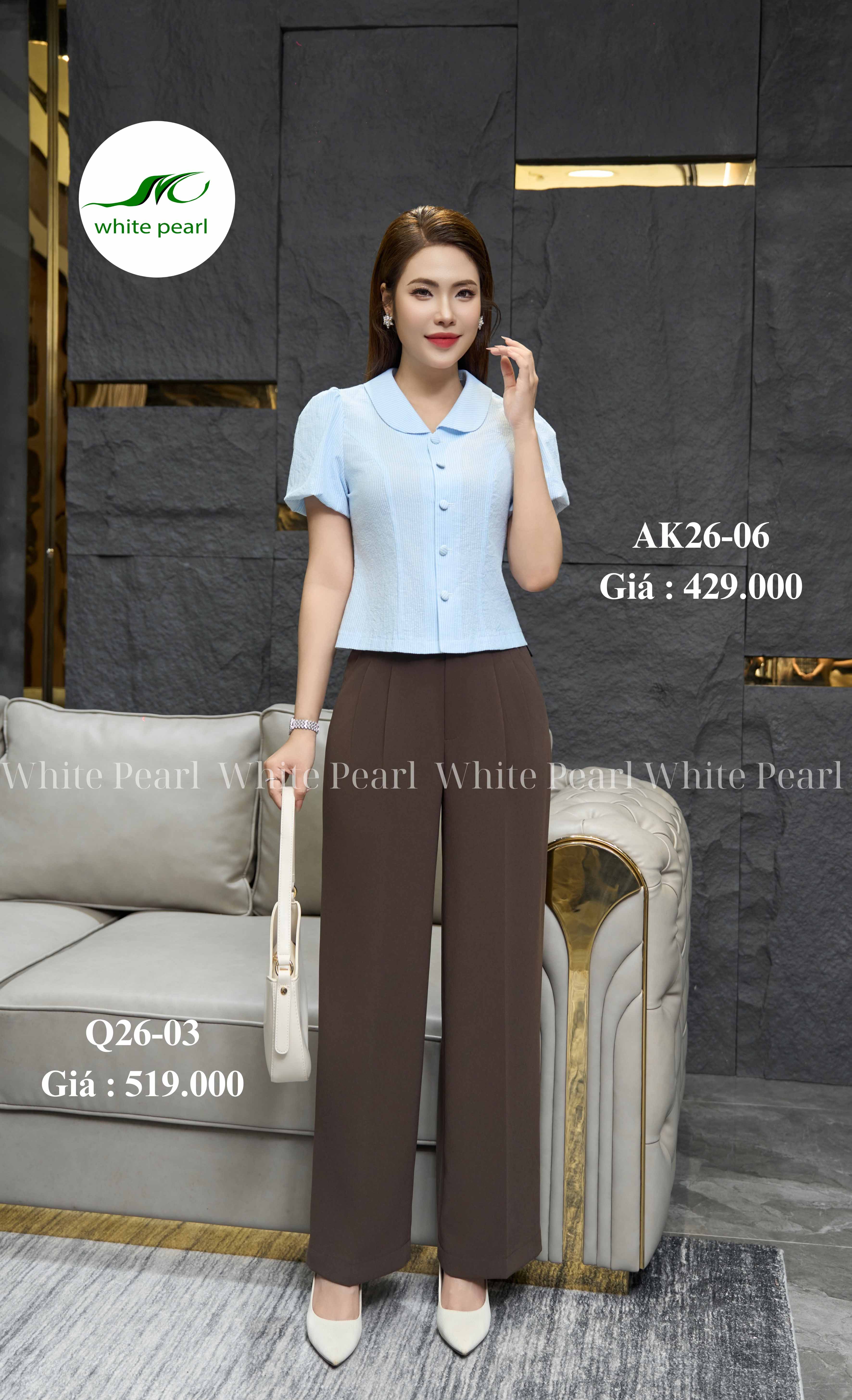  Áo ký giả tay chuông thời trang công sở nữ White Pearl