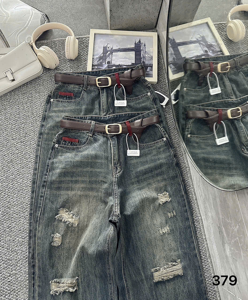 Quần jean suông rách đai kiểu bigsize QJ379 dành cho nàng béo mập từ 55-90kg_thumbnail_3