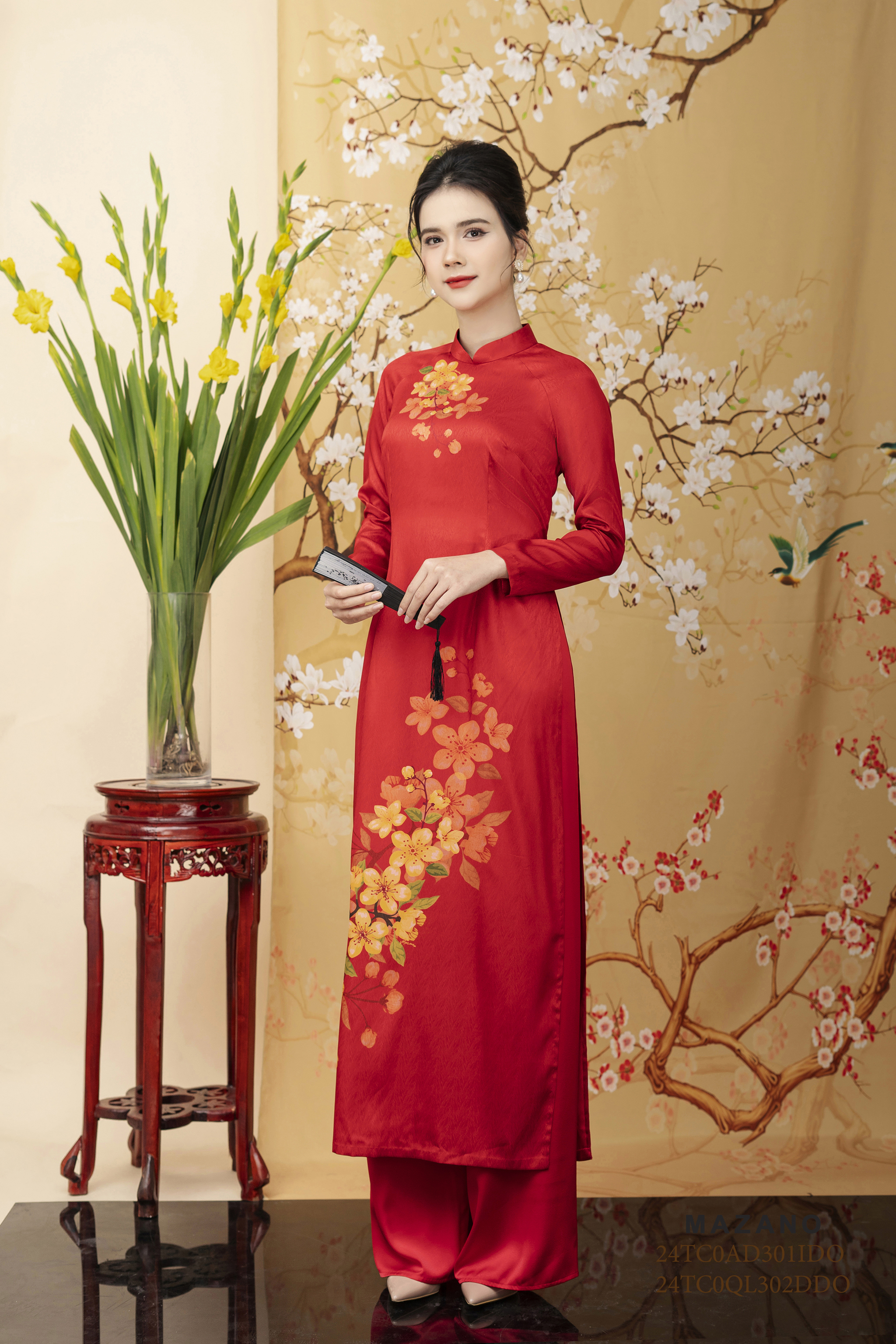 Quần  áo dài suông Cạp cao Vải Lụa Dài qua mắt cá chân-đi kèm mã áo mã AD301IDO_thumbnail_2