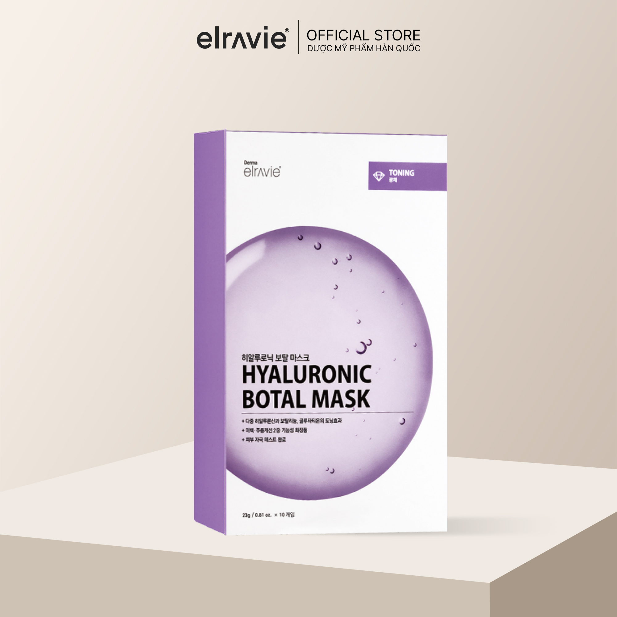 Mặt Nạ Dưỡng Ẩm Sâu, Dưỡng Da Trắng Sáng, Nâng Cơ,Đàn Hồi Elravie Hyaluronic Botal Mask 01 Miếng 23g