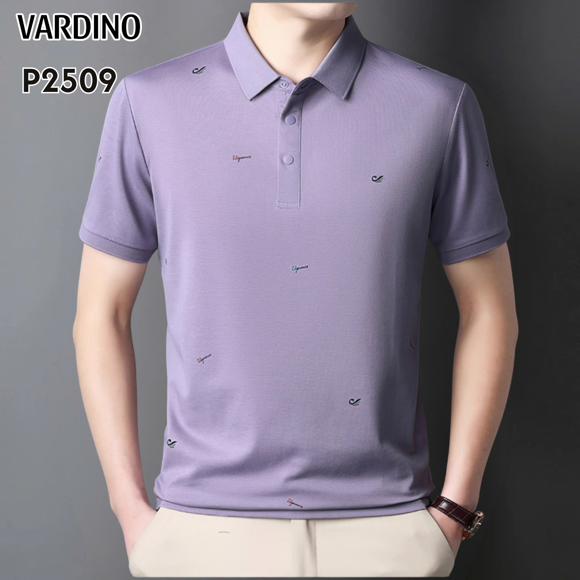 Áo polo cotton pima họa tiết tím Vardino P2509