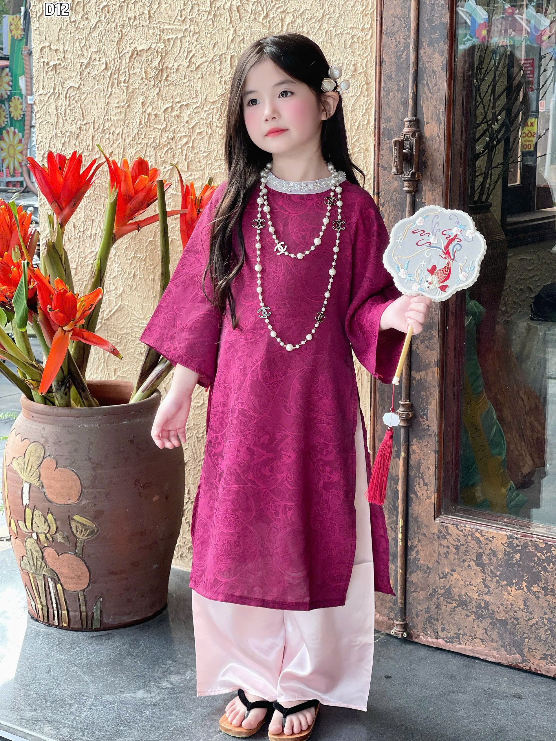 [D12] Bộ áo dài cổ đính ngọc TENO dành cho mẹ và bé