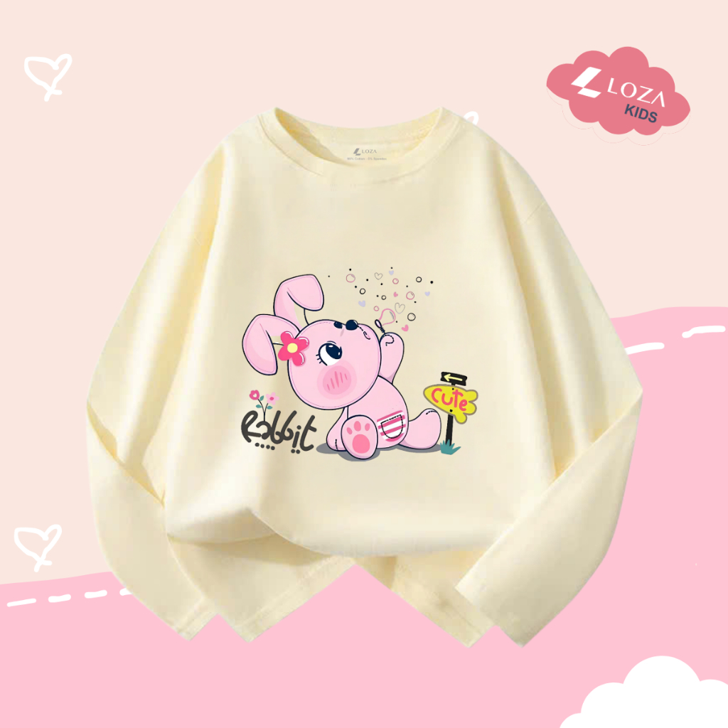 Áo thun dài tay bé gái in thỏ cute - Loza Kids  KT3257