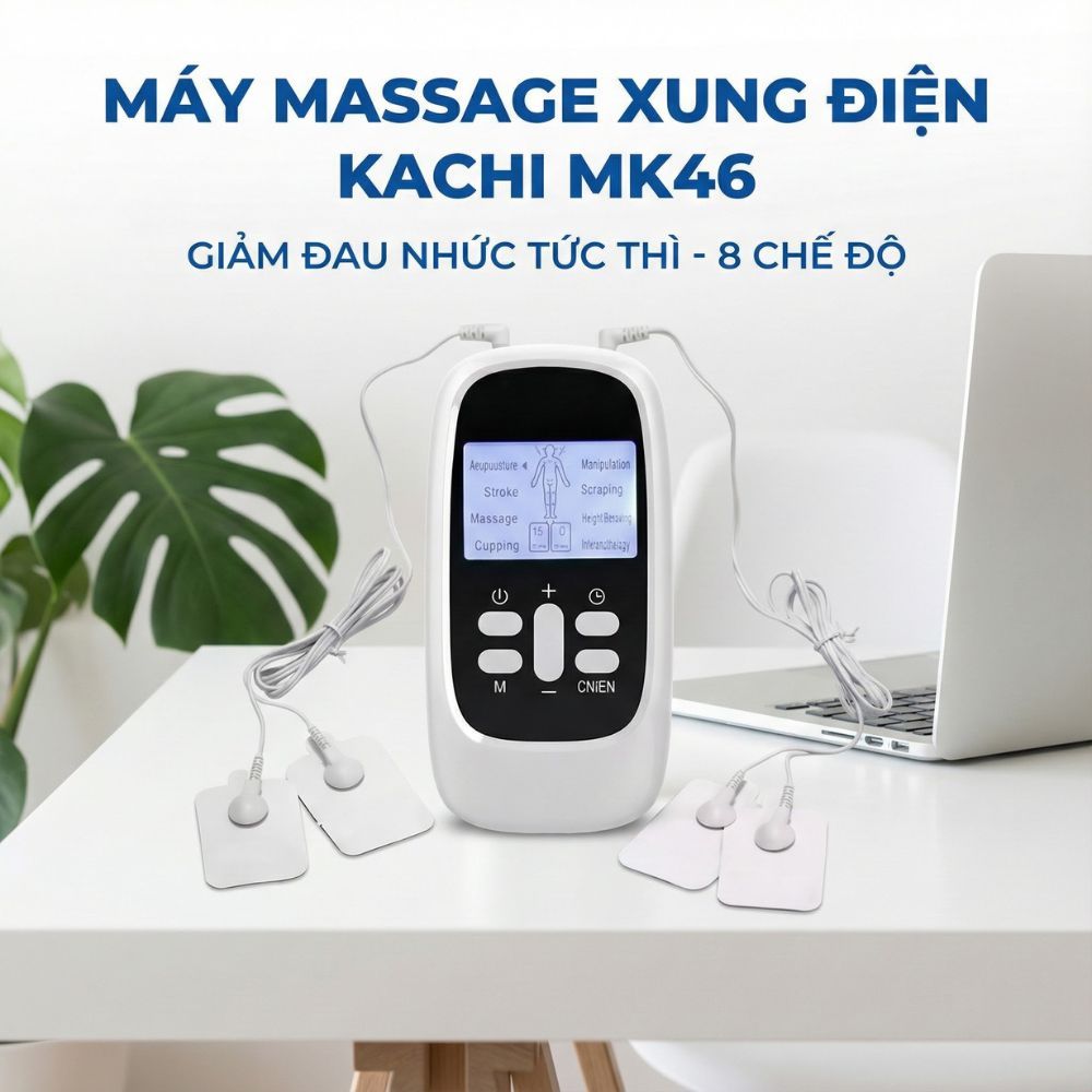 Máy Massage Xung Điện 4 Miếng Dán, 15 Mức Cường Độ, 8 Chế Độ Kachi MK46