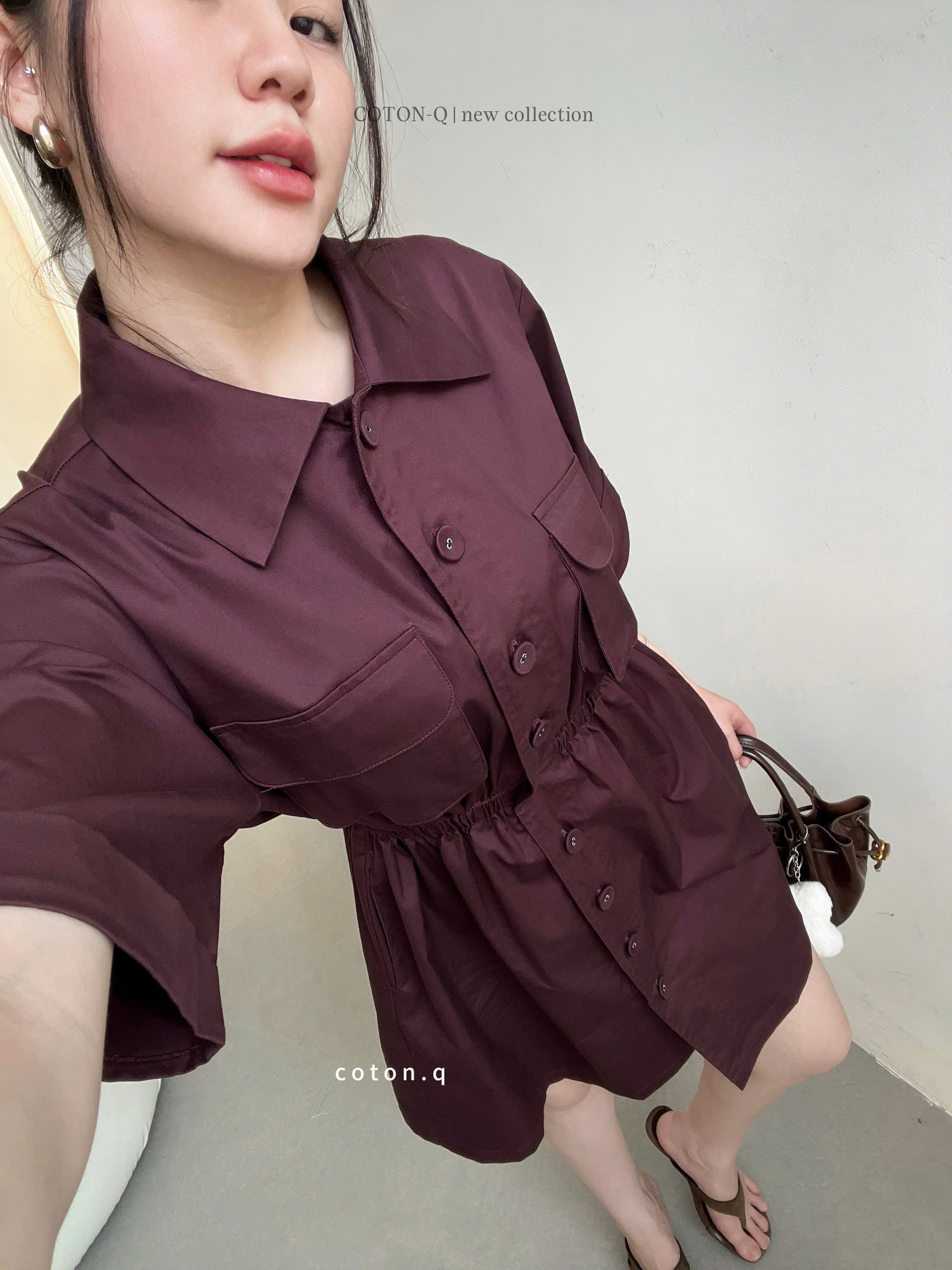 Đầm nữ Coton Q nhún 2 túi ( BE )_thumbnail_16