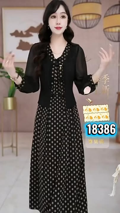 18386-Đầm xòe chấm bi cách điệu ( voan bi, lót)