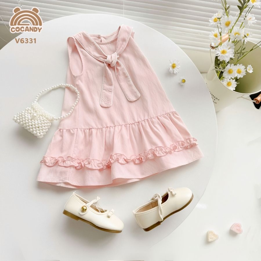 Váy sát nách HỒNG khăn cổ bèo nhún_thumbnail_1