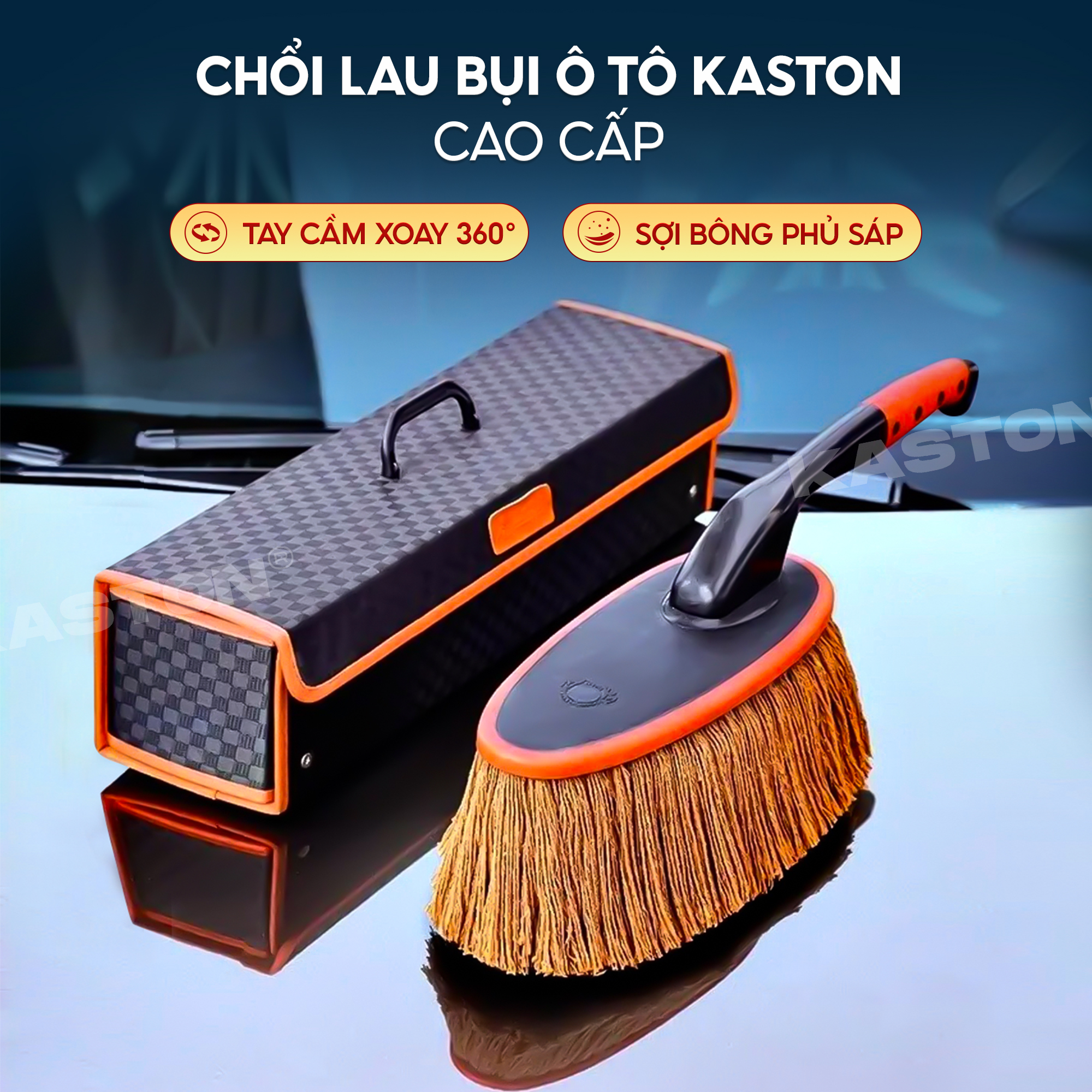 Chổi lau bụi ô tô Kaston xoay 360° - sợi bông phủ sáp kèm hộp đựng - chổi lau xe cao cấp