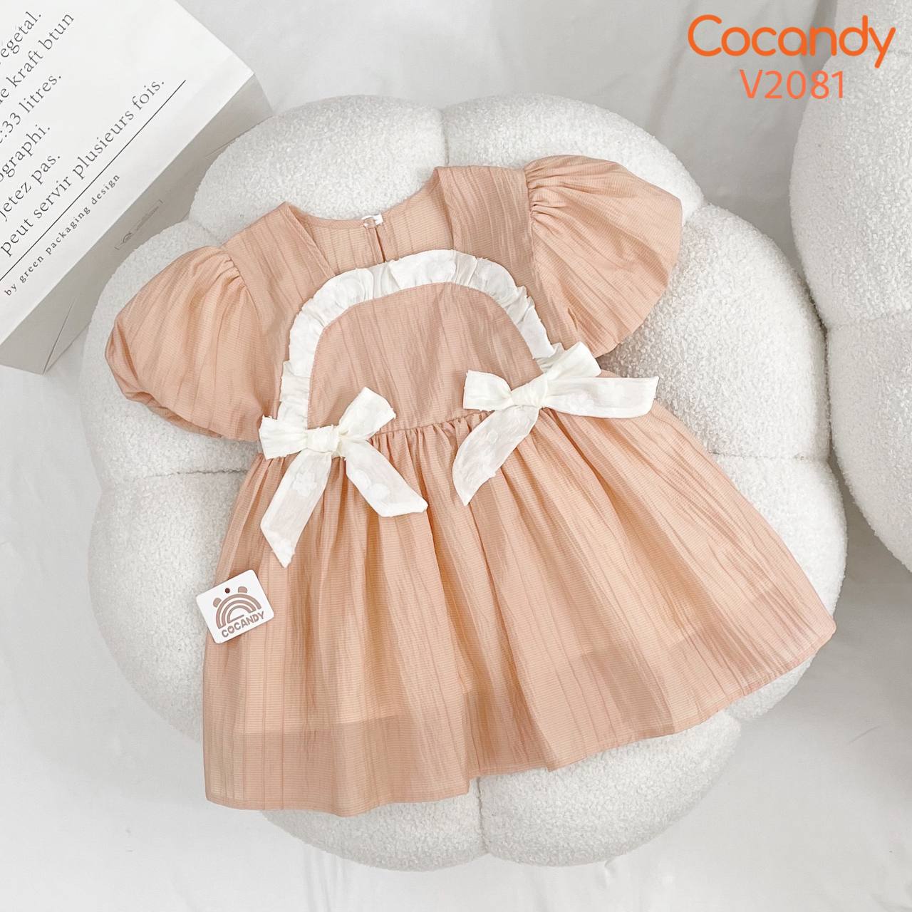 Váy cộc CAM HỒNG tay bồng 2 nơ BE_thumbnail_0