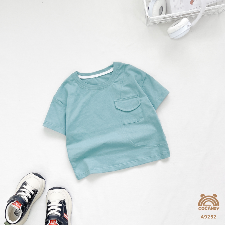 Áo cộc XANH phối đáp sườn túi ngực có nắp