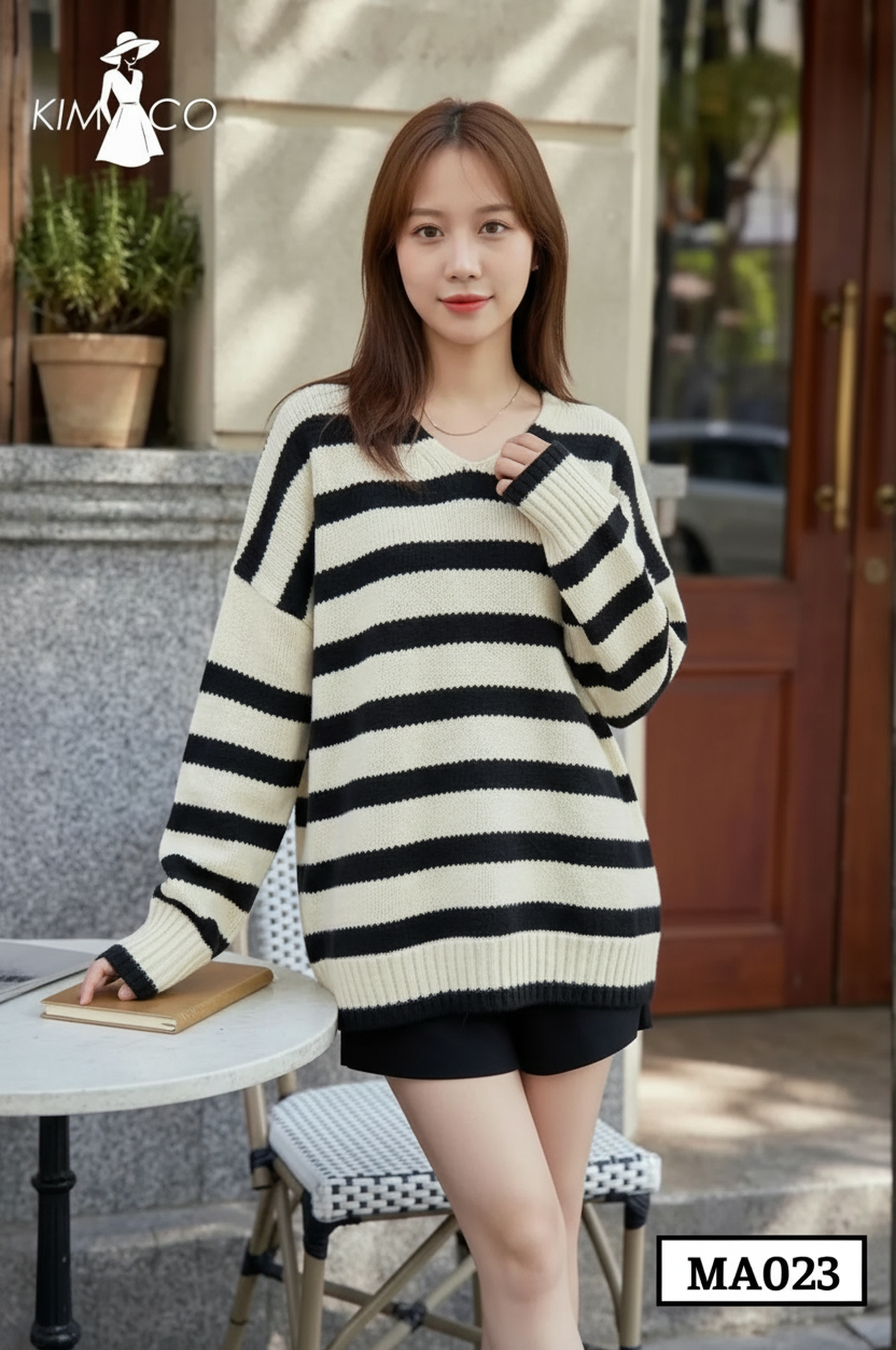 Áo len kẻ ngang dáng suông thanh lịch - MA023