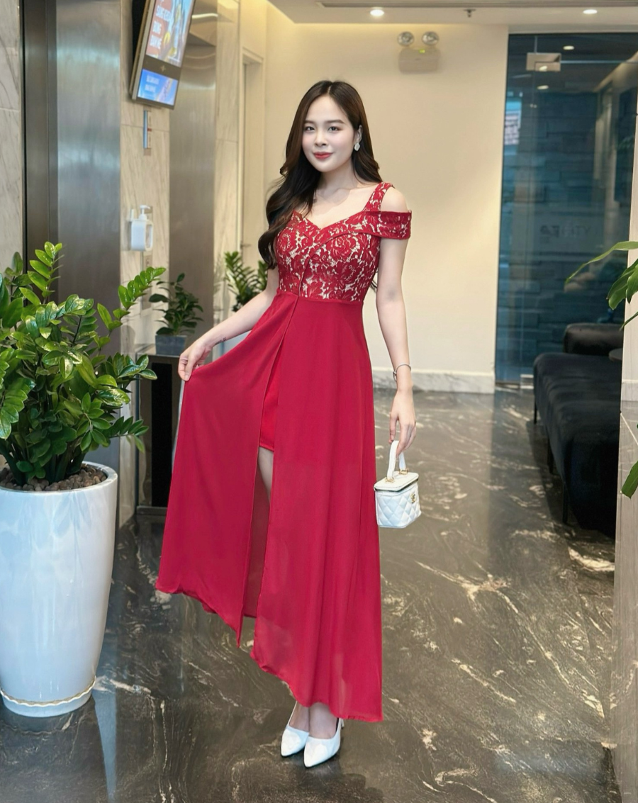 Đầm maxi trễ phối ren xẻ tà sang trọng_thumbnail_1