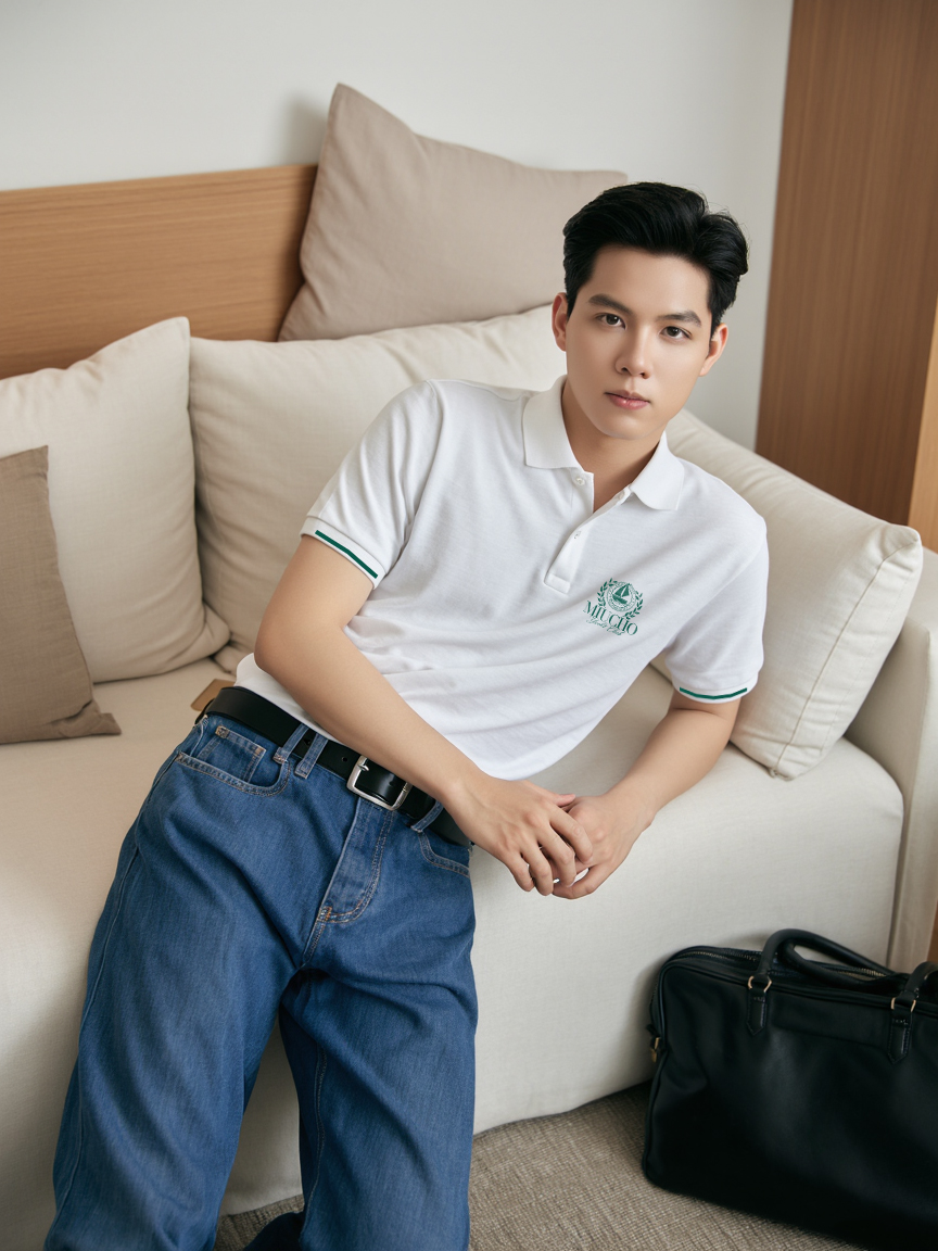 Áo polo nam form vừa PLCSD2408 Miucho Iconic phong cách basic chất liệu polyester bền nhẹ in mix_thumbnail_2