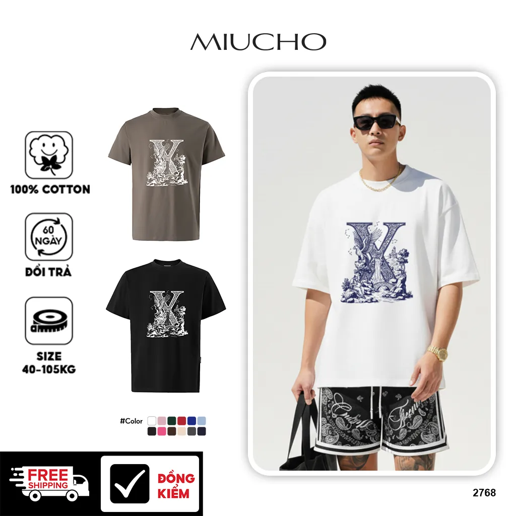 Áo phông form rộng Miucho Iconic vải cotton thoáng mát co giãn 2 chiều chữ X in artwork 2768