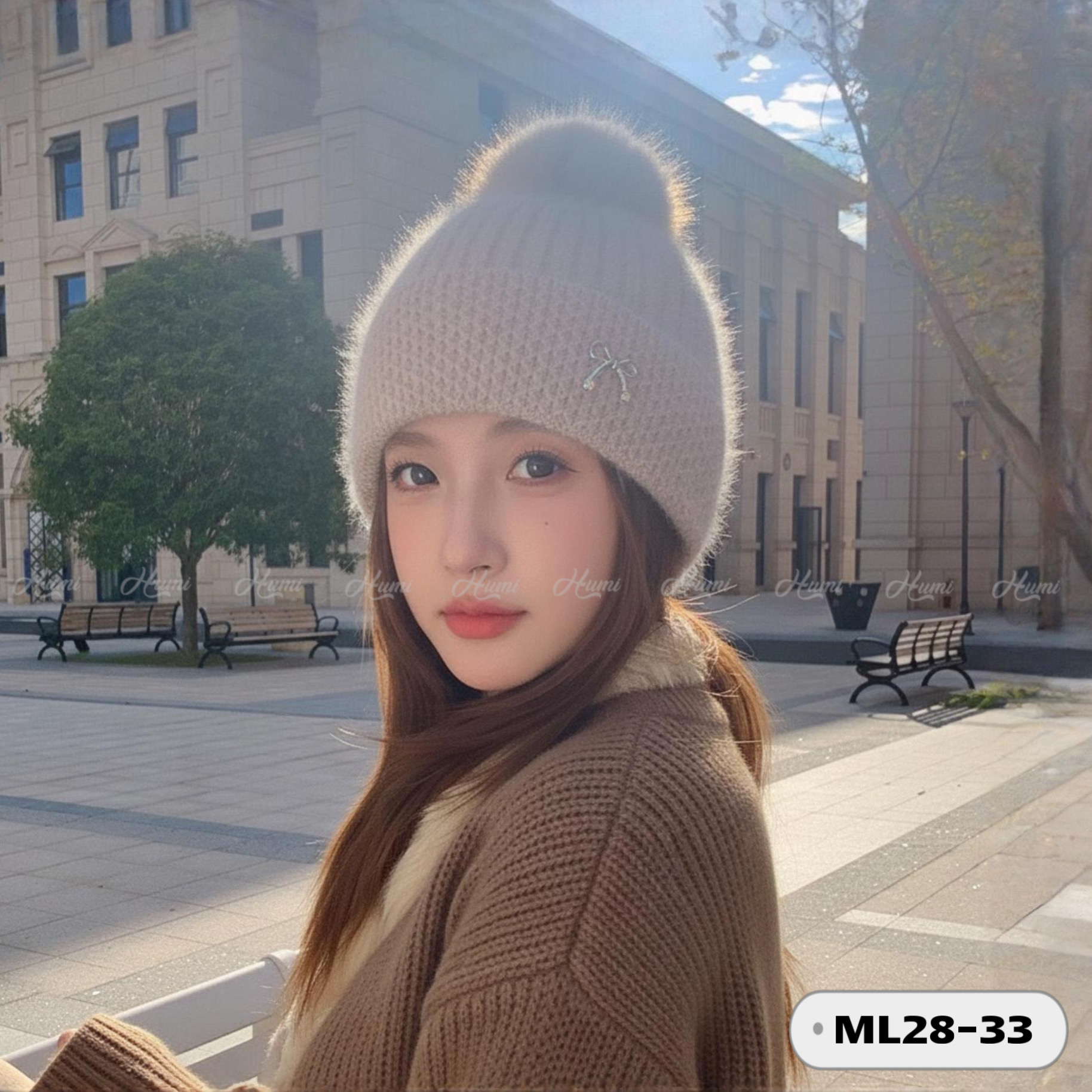 MŨ LEN NỮ ĐÍNH NƠ (ML28-33 Nâu)