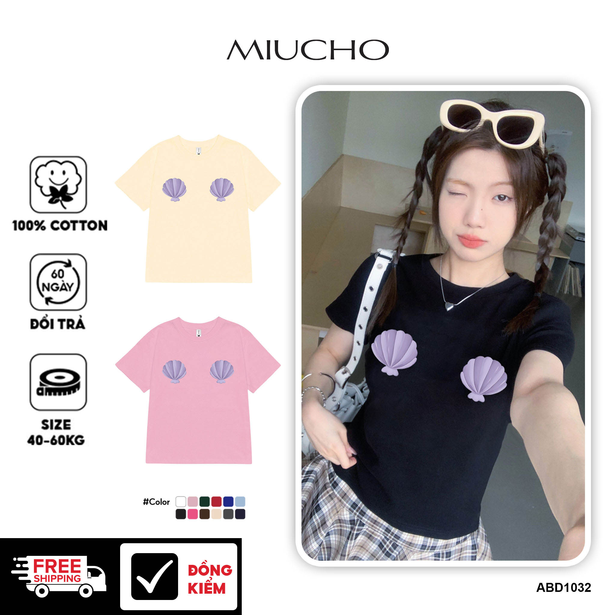 Áo thun baby tee xinh xắn mùa hè hình vỏ sò ABD1032 Miucho tay ngắn Cổ tròn hotrend in artwork_thumbnail_1