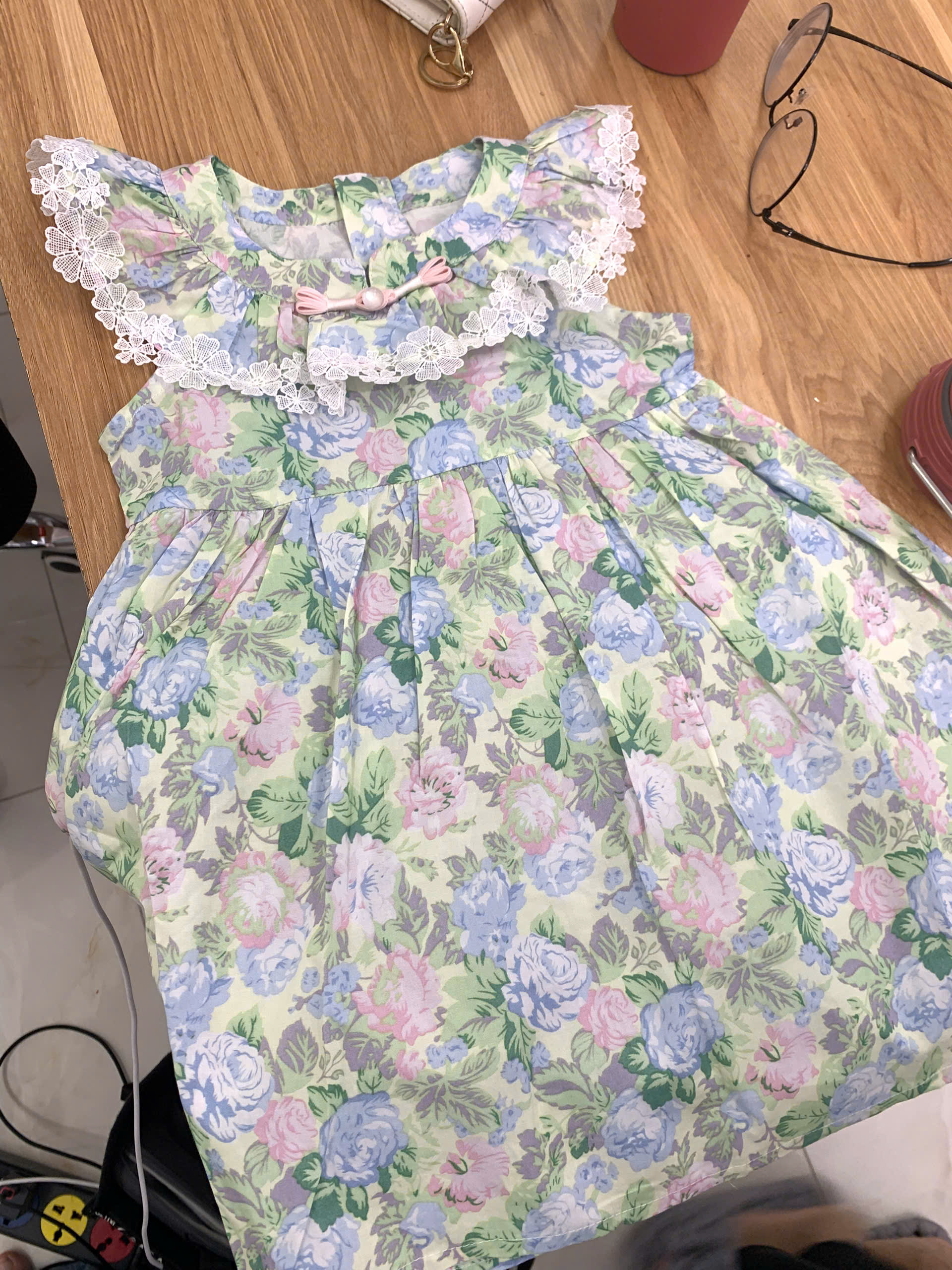 (V44) Váy thô cổ bèo hoạ tiết hoa xanh_thumbnail_0