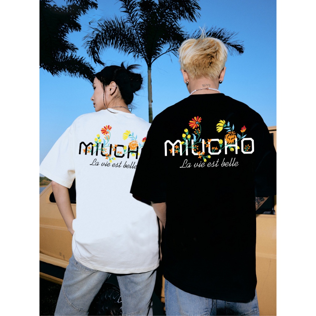 Áo thun form rộng unisex local brand ATD1078 Miucho tay lỡ cổ tròn in mix_thumbnail_4