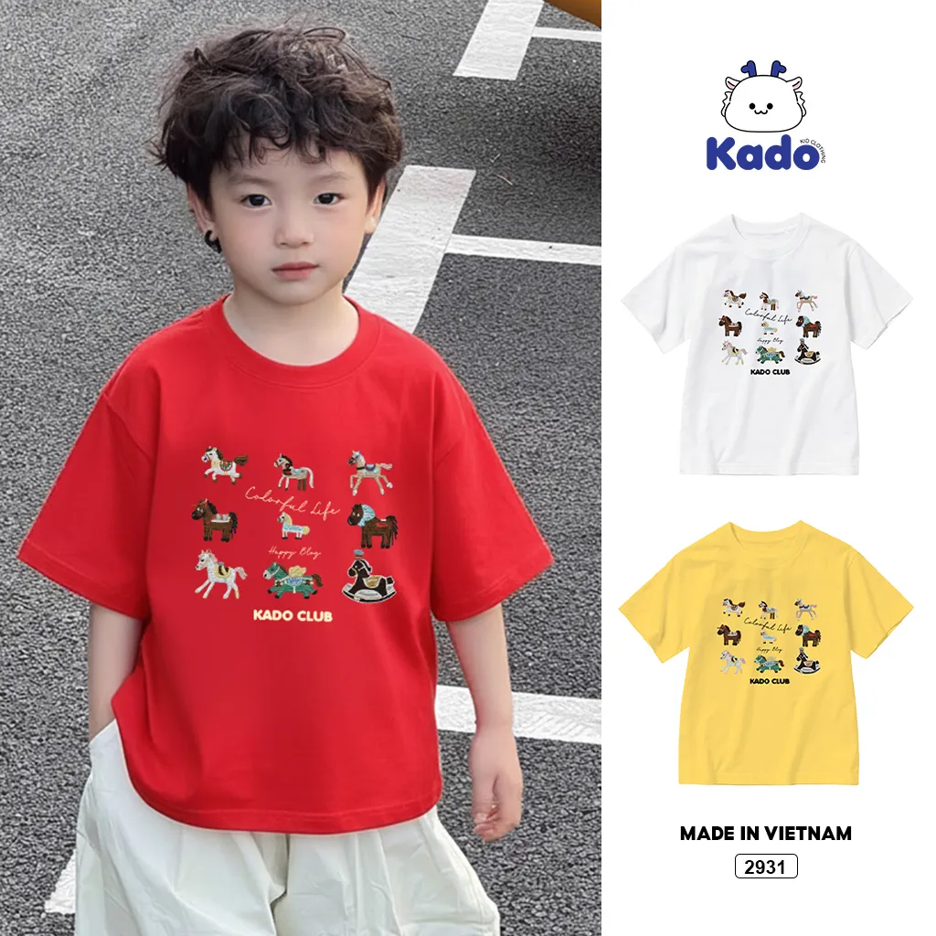 Áo thun bé trai Tết Bính Ngọ Kado vải cotton thoáng mát thoải mái cho bé tay ngắn cổ tròn 2931