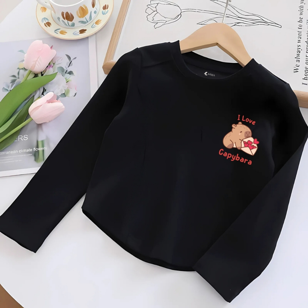 Áo thu đông cho bé gái in hình Capybara, Loopy, Labubu - Áo thun dài tay trẻ em-Loza Kids ON002_thumbnail_8